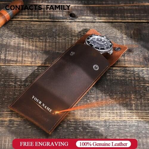 Genuine Leather Watch Collection Bag Vintage Travel Single Watch Bag Portable Watch Storage Box Protective Bag Protective Cover