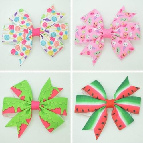 SUPWRF 3.1'' watermelon candy Lollipop kids hair accessories hair bow With Clip hair Ribbon headwear wholesale 20 PCS T0929