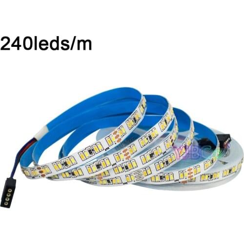 5M DC24V White+Warm white CCT LED Strip Light 180leds/m SMD 2835 3014 240leds/m Flexible Lamp Tape 10mm White PCB No Waterproof