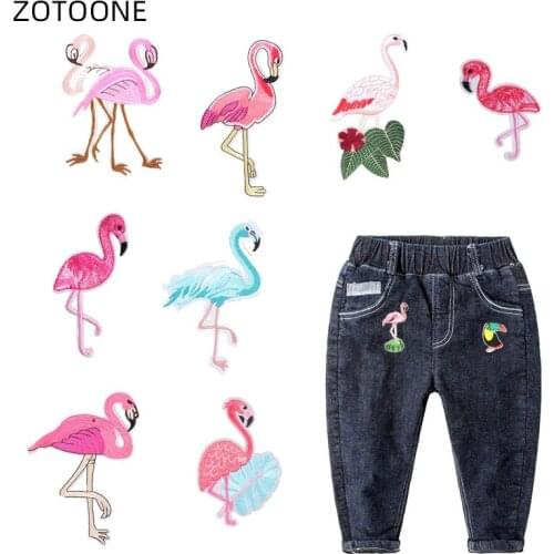ZOTOONE Iron on Patch for Jeans Sew on Animal Flamingo Embroidered Patches for Clothing DIY Badge for Clothes Fabric Applique G