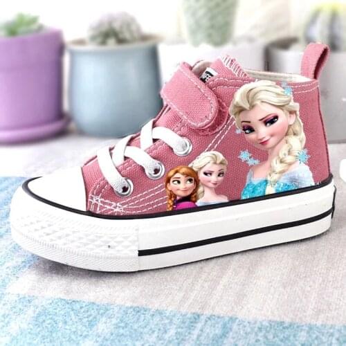 Disney cartoon girl princess elsa shoes high-top childrens canvas shoes frozen sneakers student Non-slip and lightweight shoes