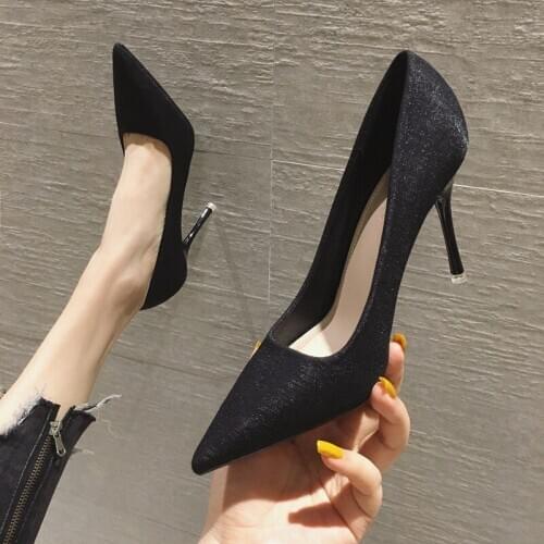 All-match pointed toe shoes French girl sexy net red 9cm high heels women stiletto shallow shoes 2020 new