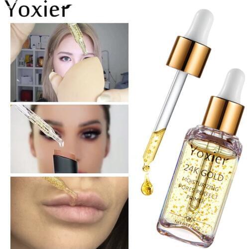 24K Gold Moisturizing Primer Makeup Elixir Essence Oil Control Face Moisturizer Whitening Base Make Up Primer Pore Minimizer