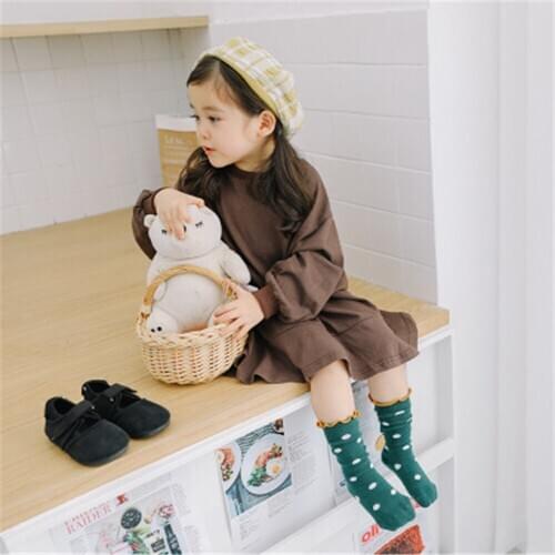 Spring colored striped polka dots pile socks with wooden ear edges CS008