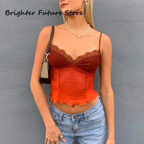 Vintage Woman Tops Summer Lace Tops Y2k Tops Sexy See-Through V Neck Crop Tops Bodycon Sleeveless Club Soft Mesh Suspenders Tops
