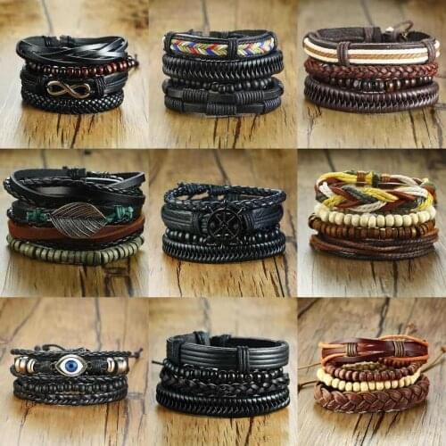 Bosnian Style Jewelry Retro Braided Leather Rope Set Bracelet Couple Cowhide Hand Rope Fashion Gift Mens Leather Bracelet 2021