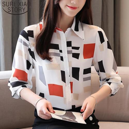 2021 New Fashion Long Sleeve Chiffon Blouse Womens Tops and Blouses Print Casual Ladies Tops Regular Womens Shirts 5498 50
