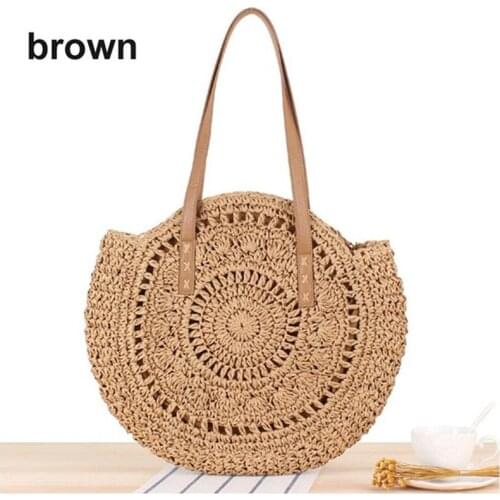 Womens Vacation Style Straw Handbag Simple Solid Color Shoulder Bags Small Shoulder Bags For Ladies Bags
