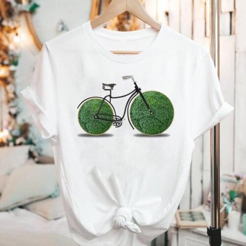 Women Graphic Short Sleeve Cartoon Bicycle Travel Cute Trend Summer Fashion 90s Print Female Clothes Tops Tees Tshirt T-Shirt