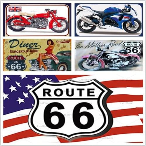 Route 66 Retro Metal Tin Sign The Motor Road Vintage Metal Plaque Bar Club Garage Home Decoration Art Poster Plate Wall Sticker