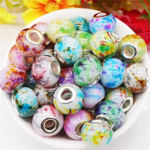 10Pcs 16mm Big Round Rondelle Glass Flower Art Spacer Beads for Women Men DIY Charm Pendant Necklace Jewelry Making Gift Bulk