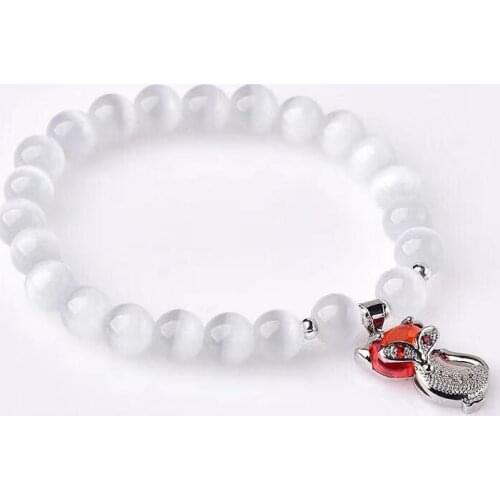 White Cat eye bracelet crystal Quartz Bracelet Elastic Cord Jewelry Beads Lovers woman Gift