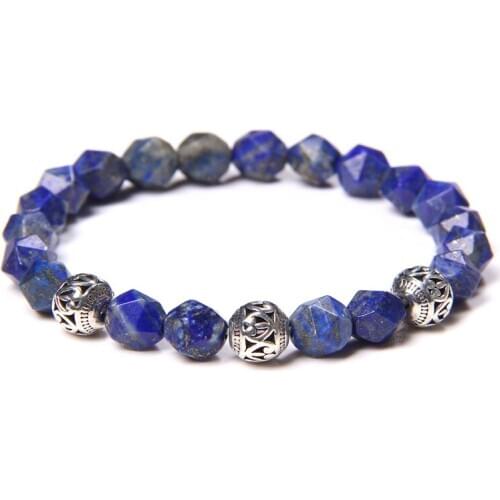 Women Charm Bracelet Round Faceted Natural Blue lapis lazuli Yellow Tiger Eye Stone Beaded Elastic Bracelet Female Jewelry Gift
