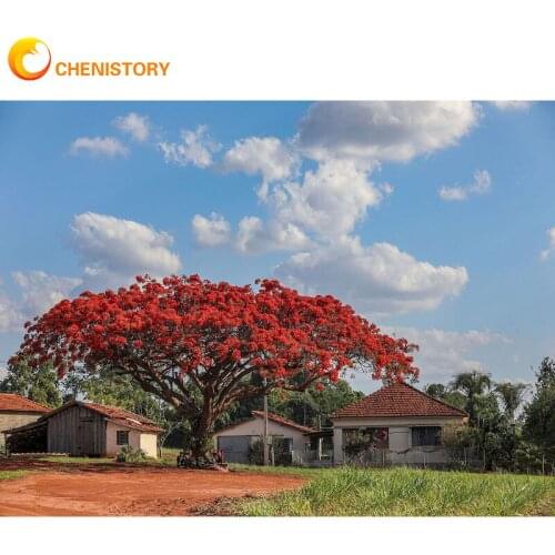 CHENISTORY DIY 5D Diamond Painting Courtyard Tree Cross Stitch Square Round Diamond Embroidery Handwork Rhinestone Decor Art