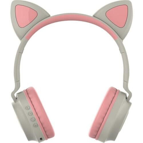 Kids Bluetooth 5.0 Cat Ear Headphones Foldable On-Ear Stereo Wireless Headset with LED Light(Pink)