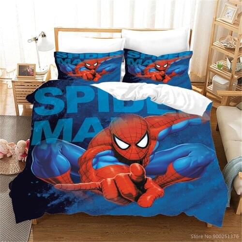Disney Cartoon Spiderman Bedding Set Queen King Size Duvet Cover with Pillowcase Set Soft Comforter Cover Set for Home Bedroom