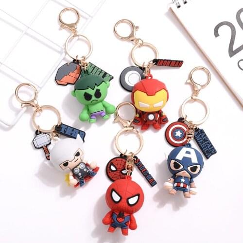 Marvel Avengers Anime Figure Creative Cartoon Character Captain America Iron Man Car Keychain Bag Silicone Key Ring Pendant