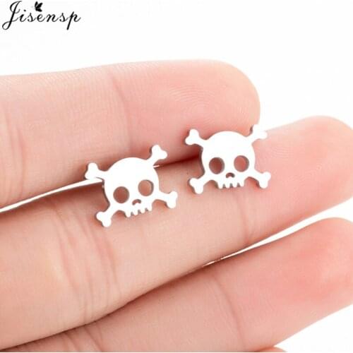 Jisensp Unique Pirate Skull Earrings Skeleton Stainless Steel Stud Earring for Women Hiphop Style Jewelry Dropshipping