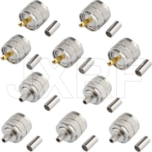 JX connector 10pcs PL259 UHF Male Plug Crimp Coax Connector Adapter RF Connector for RG58 RG142 LMR195 RG400 cable fast ship