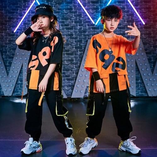 Jazz Dance Costume Kids Loose Short Sleeve Hip Hop Dance Rave Outfit Children Stage Performance Clothing Practice Clothe YB1133