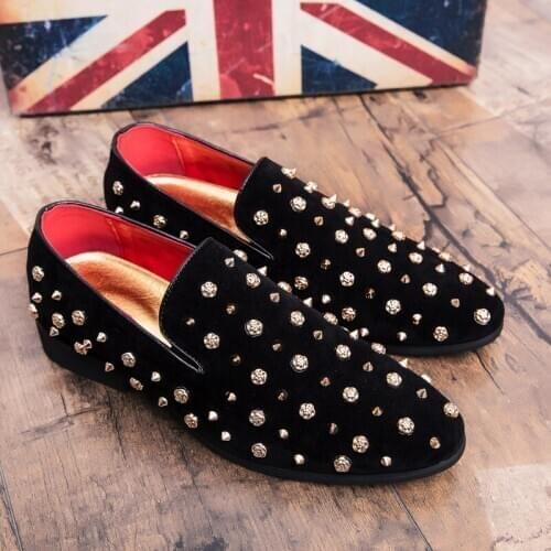 Men casual natural leather loafers moccasin shomme black spike shoes oxford luxury mens classic suede thick sole without laces