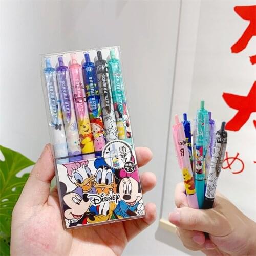 New 6PCS Disney Mickey Mouse Black Gel Pen Donald Duck Erasable Black Ballpoint Pen School Office Supplies Gift Stationery
