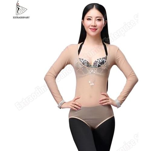 New Women Belly Dancing Dancewear Long Sleeves Bodysuit Bottoming Belly Cover Leotards Shirt Tops Costume Accessories One Piece