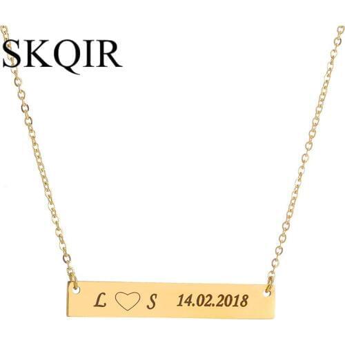 Personalized Blank Bar Pendnat Necklace Custom Name Stainless Steel Engraved Letter Word Chain Necklace Nameplate Charm Jewelry