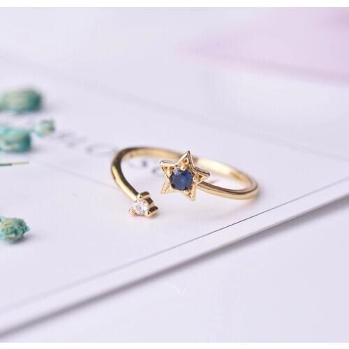 Simple Dainty Star Blue Zircon Rings Size 5-11 Fashion Cute Golden Small Jewelry For Women Charm Wedding Engagement Party Gifts