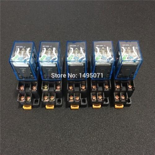 5 sets MY2NJ 12V DC 24V DC 110V AC 220V AC Coil Power Relay Miniature General Purpose Relay 8 Pins 5A HH52P w PYF08A Socket Base