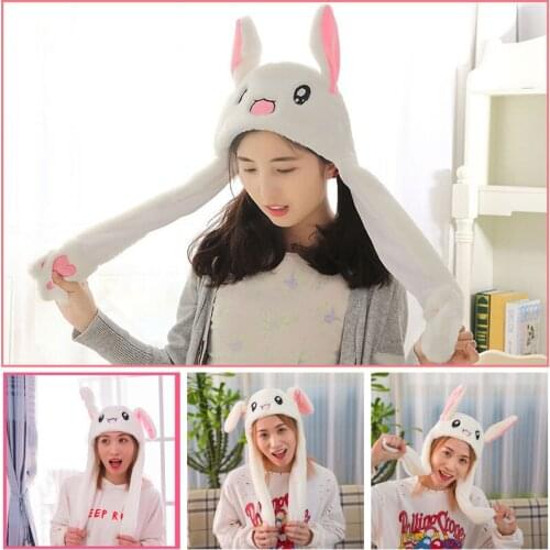 Rabbit Hat Ears Moving Cute Cartoon Toy Hat Airbag Kawaii Funny Toy Cap Kids Plush Toy Birthday Gift Hat for Girls