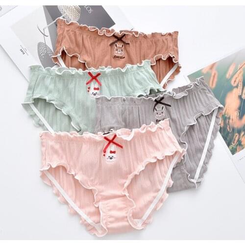 Cute Cartoon Animal Embroidery Cotton Girls Underwear Sexy Ruffled Seamless Panties Hip-Lifting Breathable Female Briefs Tanga