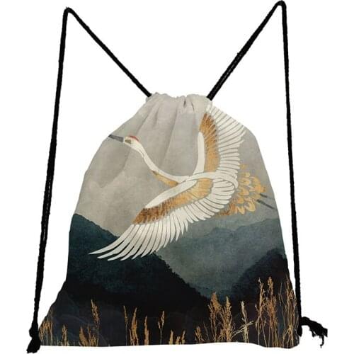 Ukiyoe Landscape Red-Crowned Crane Drawstring Bag Child Backpack Bookbag Shoe Storage Bag Bags Soft Back Bag Unisex Gym Pouch
