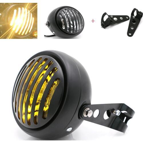 Retro Black Motorcycle Headlight Universal Moto Bracket Headlamp Scooter DC 12V Head Lamp for Cafe Racer Bobber Honda Yamaha