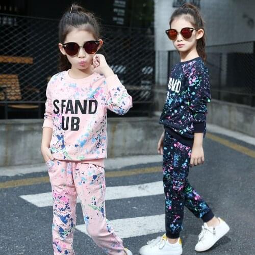 Graffiti Spring Summer Childrens Clothes Set Baby Girls Sweatshirts + Pants 2pcs/Set Kids Costume Teenage Girl Clothing High Qu