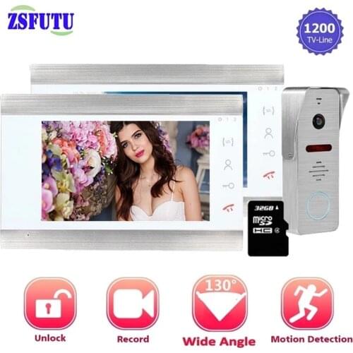 7 Inch Wired Video Door Phone Intercom System 2 Monitor with 1080P AHD Doorbell Motion Detection Camera PIR Sensor Recording