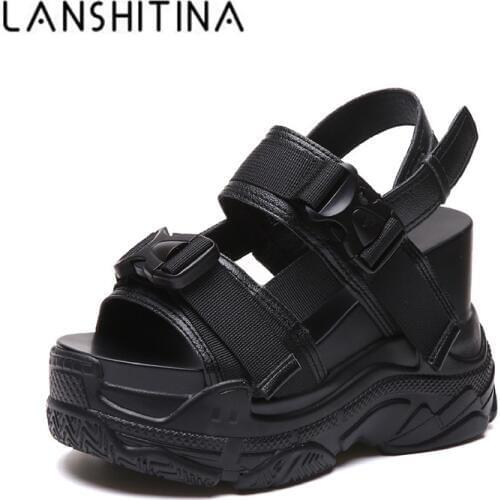 New Arrival 2020 Summer Platform Sandals Women 11.5CM Wedges Thick Bottom Casual Shoes Comfortable White Buckle Sandals Sneakers