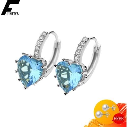 Trendy 925 Silver Jewelry Earrings Heart Shape Created Sapphire Zircon Gemstone Drop Earring Accessories for Women Wedding Party
