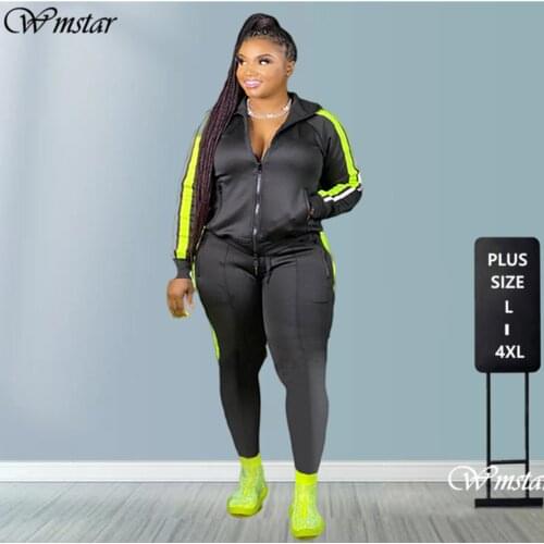 2020 Plus Size S-4XL 2 Piece Set Women Fall Clothes Sweatsuit Joggers Outfit Zip Top Sweatpants Tracksuit Wholesale Dropshipping
