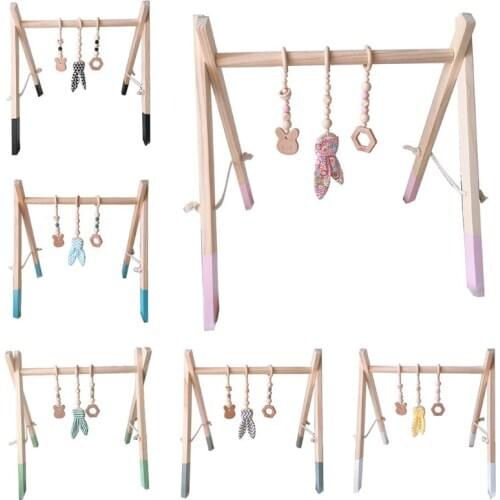 1Set Nordic Cartoon Baby Wooden Rabbit Ear Toys Pendant Gym Fitness Rack Kit Toddler Infant Room Ornament Decorations