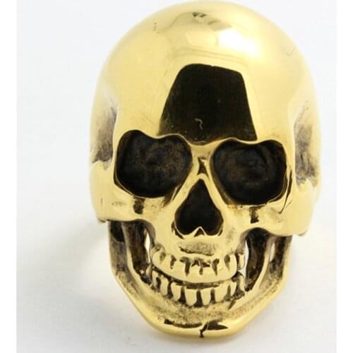 1pc Hot Selling Punk Style Mens Boy Golden Cool Ghost Skull Ring 316L Stainless Steel Party Ring