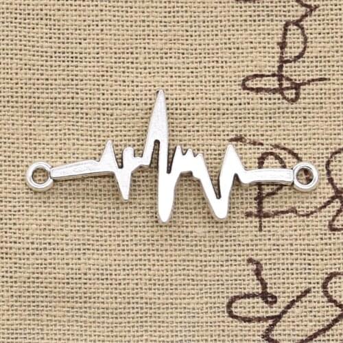 12pcs Charms ECG Link Connector 40x20mm Antique Pendant Fit Vintage Tibetan Bronze Silver Color DIY Handmade Jewelry