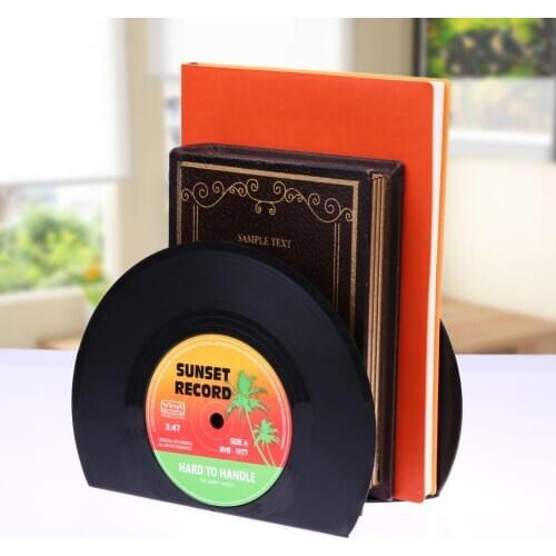 2pcs/Set Retro Vintage Record Bookends Vinyl Book Holder Desk Organizer Desktop School Office Accessories Material Dscolar
