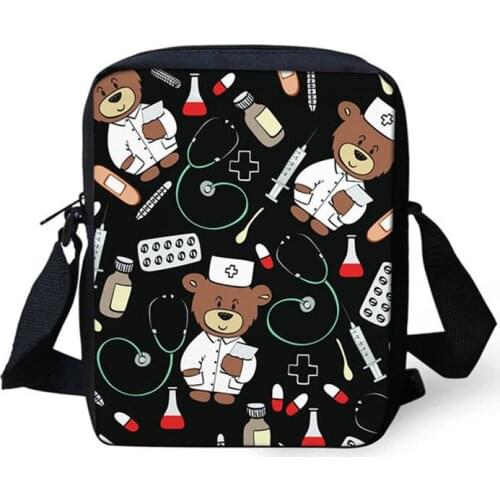 2021 Cartoon Bear Nurse Print Messenger Bag Women Casual Flap Small Shoulder Bags Brand Designer Crossbody Bag Mini Handbags