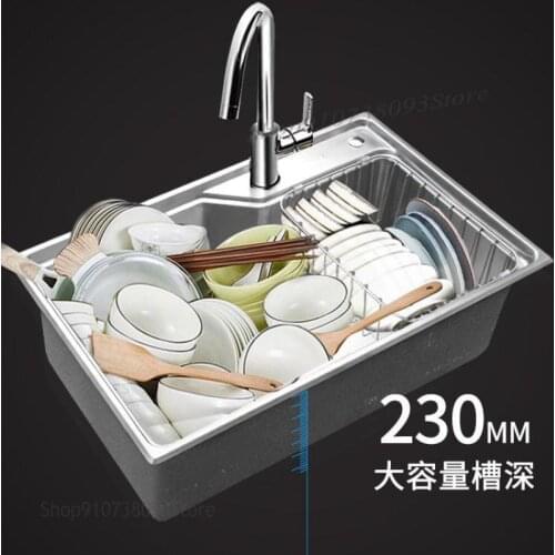 304 Stainless Steel Kitchen Sink Washing Dish Washing Basin Sink Large Single Tank Household Under Counter Sink Set Meal