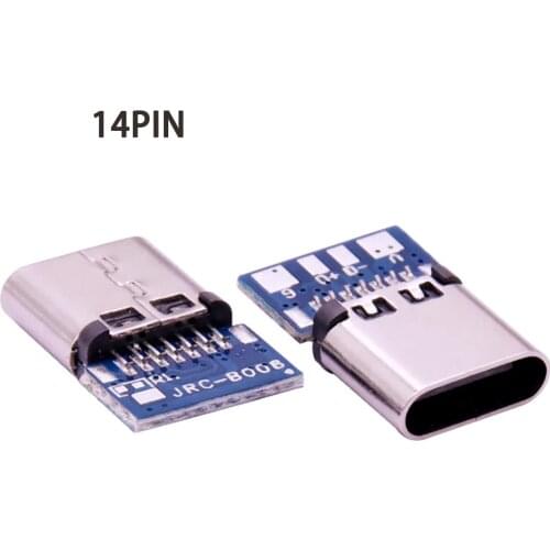 50pcs/set Micro USB 2.0 Type C Connector 14 Pin Female Socket Receptacle Through Holes PCB 180 Vertical Shield USB