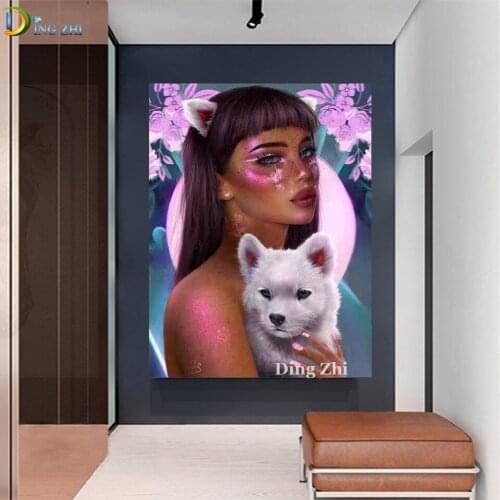 5D Diamond Painting Beautiful Girl Abstract Flower Diy Home Decor Full Drill Embroidery Animal Little Wolf Cub Handmade Gift