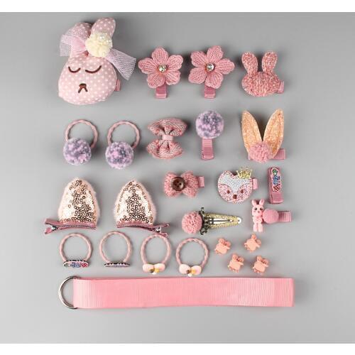 24pcs / set of hair accessories fashion cute hairpin girl head rope flower animal bow headband elastic hair ring headdress