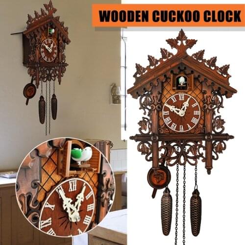 New Cuckoo Clock House Shape Bird Bell Clock Vintage Cuckoo Clocks Bird Pendulum Wall Watch Home Decor Living Room Accessory