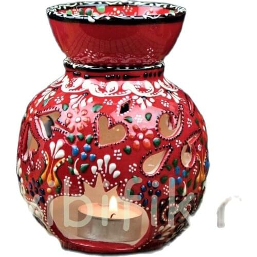 Decorative Handmade Basement Motif Gift Ceramic Censer 14 Cm Large Size Red